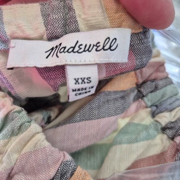 Madewell Mini Dress Womens XXS Puff-Sleeve Trapeze in Rainbow Stripe Colorful - Picture 14 of 14